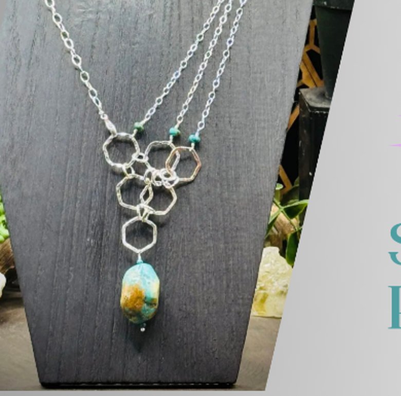 Handcrafted silver jewelry honeycomb necklace