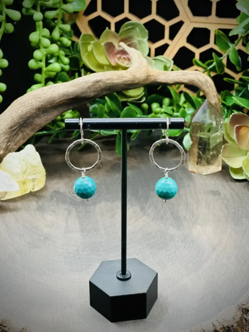 Dainty Hoops with Round Turquoise