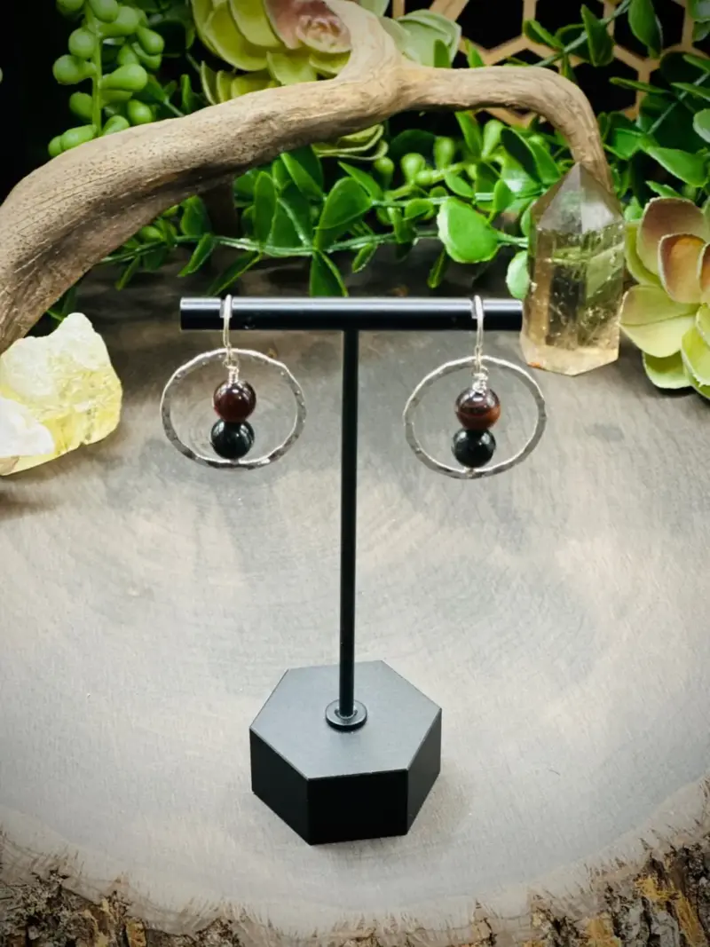 Classy Fine Silver Hoops with Multi Colored Tigers Eye