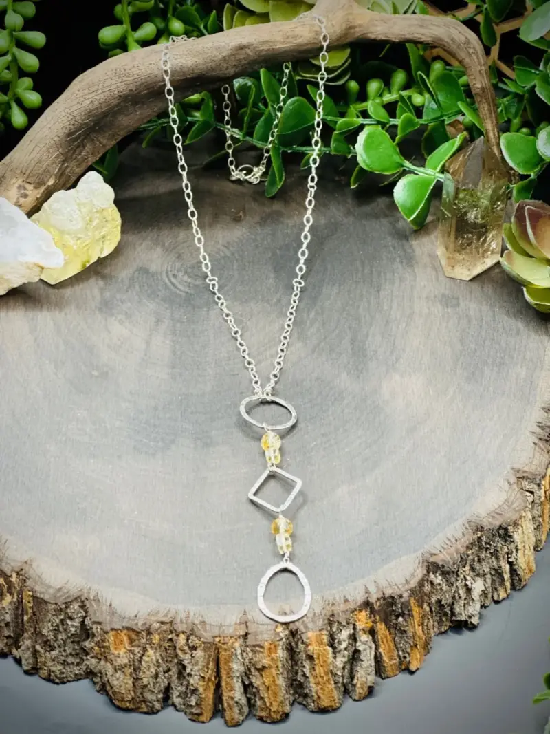 Three Geometric Hoop Necklace with Citrine