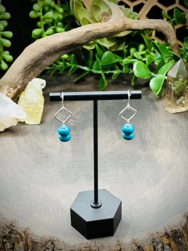 Mini Diamond Shaped Hoops with Turquoise Beads