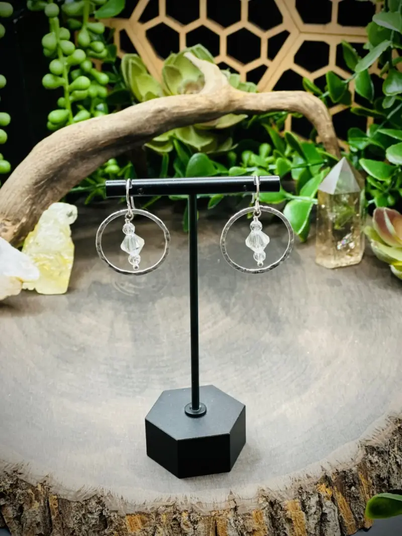 Classy Fine Silver Hoops with Clear Quartz Crystals