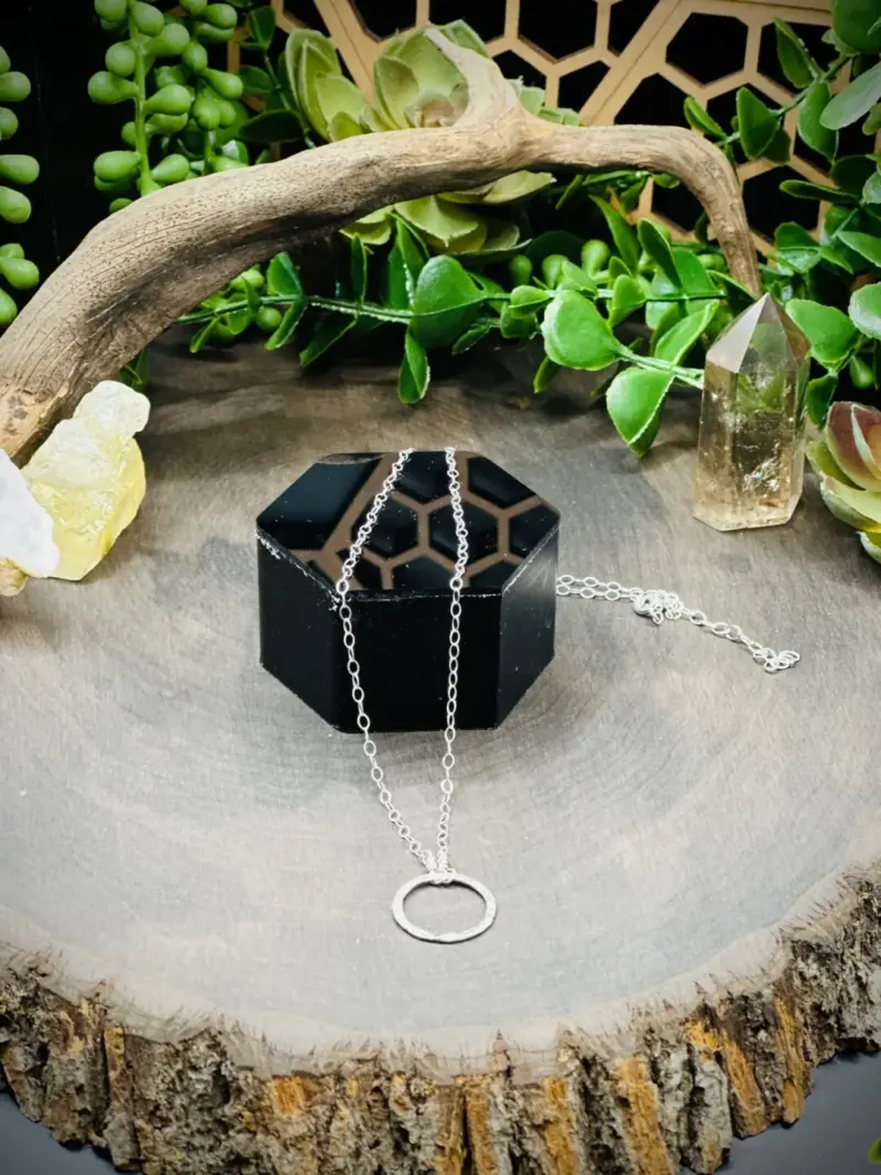 Small Fine Silver Hoop with Dainty Dapped Chain
