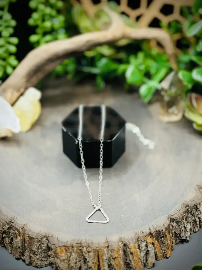 Small Fine Silver Triangle Shaped Hoop with Dainty Dapped Chain