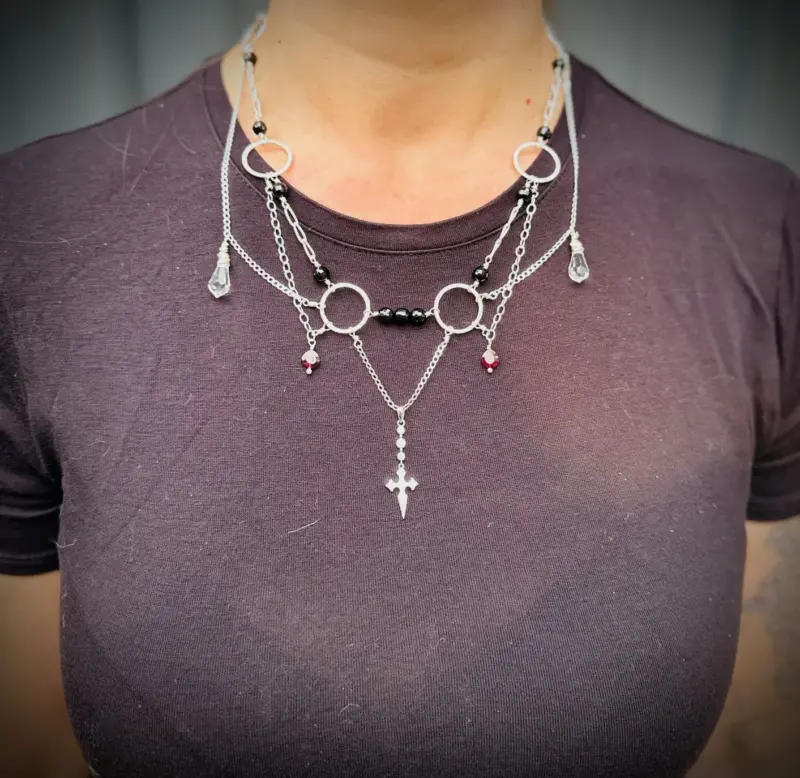 Six Elegant Hoops with CZ Sterling Silver Drop Cross, Onyx, Swarovski Crystals, & Garnets - Image 3