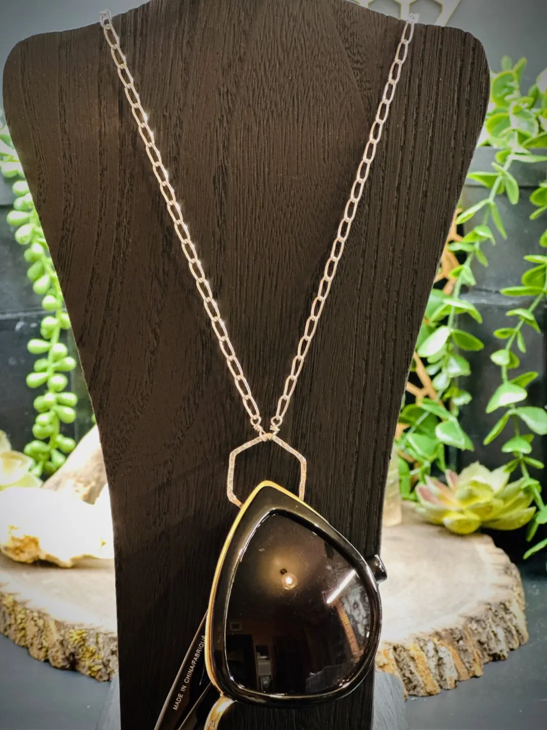 Medium Paperclip Sterling Silver Eyeglass Chain with Medium Fine Silver Honeycomb Round