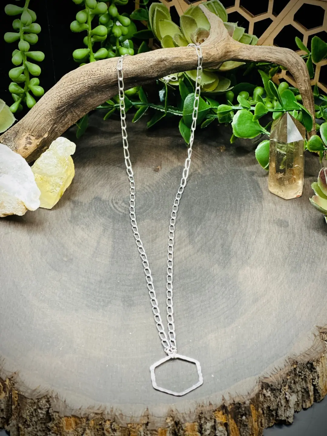 Medium Paperclip Sterling Silver Eyeglass Chain with Medium Fine Silver Honeycomb Round - Image 2