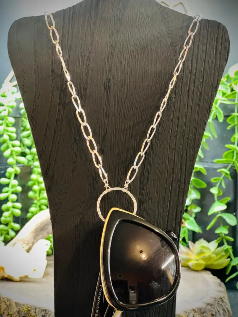 Large Paperclip Sterling Silver Eyeglass Chain with Medium Fine Silver Round