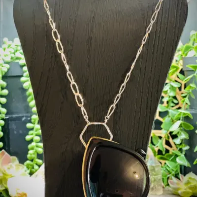 Large Paperclip Sterling Silver Eyeglass Chain with Medium Fine Silver Honeycomb Round