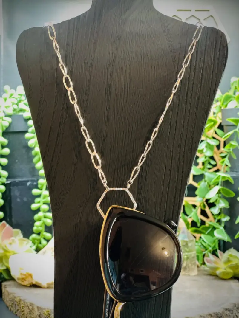 Large Paperclip Sterling Silver Eyeglass Chain with Medium Fine Silver Honeycomb Round