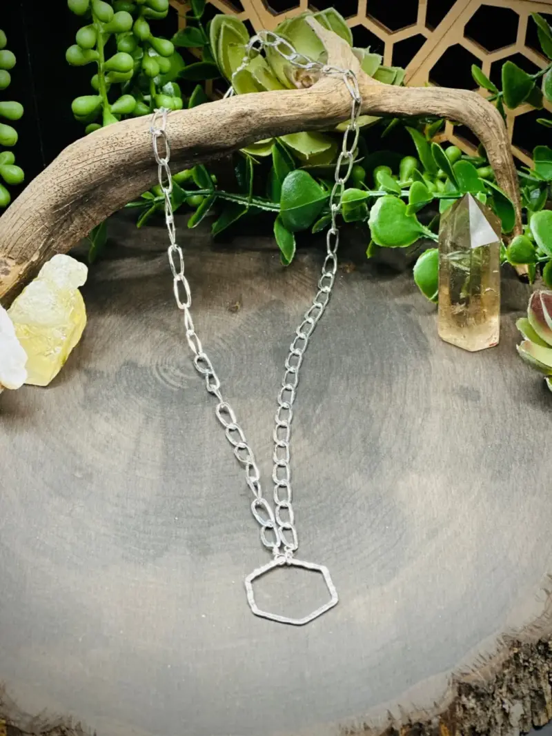 Large Paperclip Sterling Silver Eyeglass Chain with Medium Fine Silver Honeycomb Round - Image 2