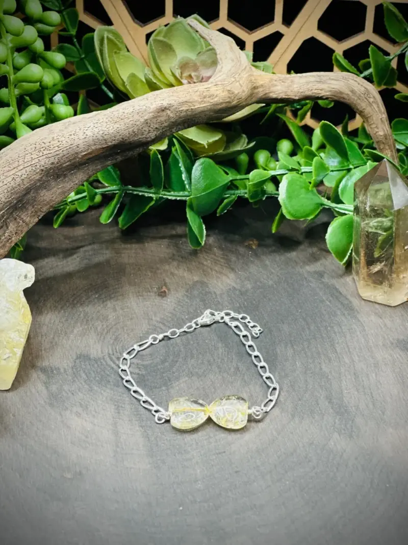 Sterling Silver Paperclip Chain Bracelet with Citrine Hearts
