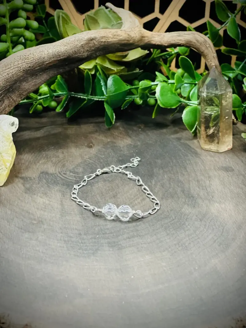 Sterling Silver Paperclip Chain Bracelet with Clear Quartz Crystals
