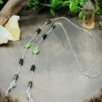 Gemstone Eyeglass Chain with Jade & Onyx