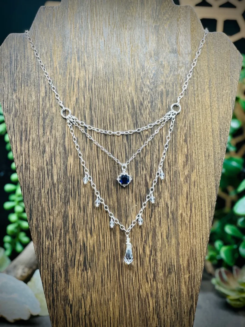 Two Elegant Hoop Necklace with a Swarovski Crystal, Clear Quartz Crystals & Sterling Silver Pendant with a Lab Created Sapphire