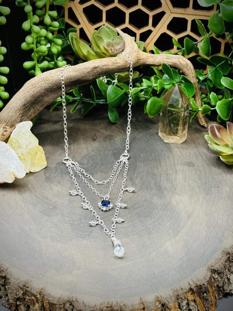 Two Elegant Hoop Necklace with a Swarovski Crystal, Clear Quartz Crystals & Sterling Silver Pendant with a Lab Created Sapphire - Image 2