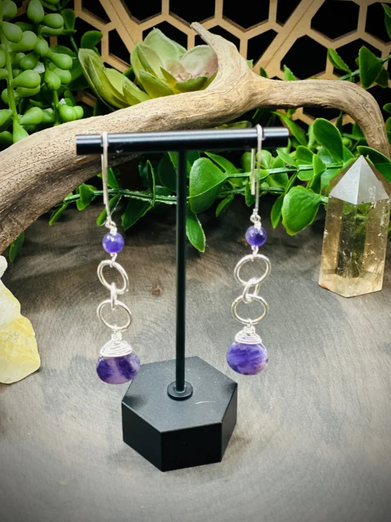 Marquise Earrings with Fine Silver Hoops & Amethyst