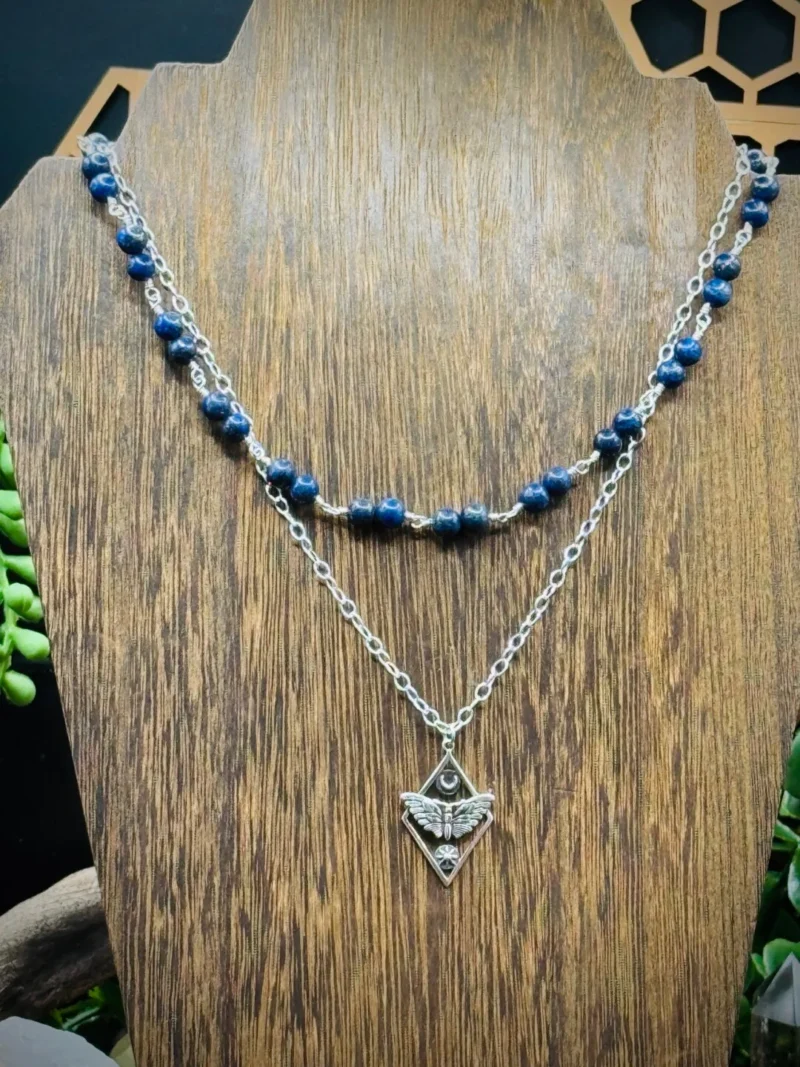 Lapis Double Necklace with Sterling Silver Moth Pendant - Image 2