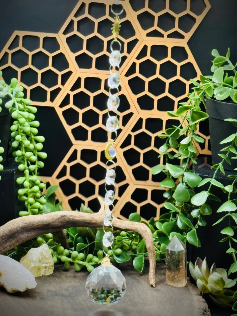 Gold Colored Chandelier Sun Catcher with Large Teardrop with Stones