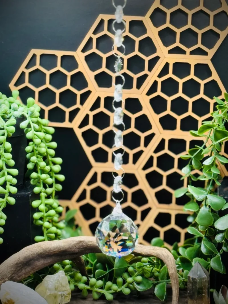 Silver Colored Chandelier Sun Catcher with Large Teardrop Crystal