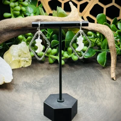 Classy Fine Silver Diamond Shaped Hoops with Mother of Pearl Moon & Stars