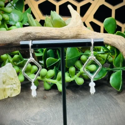 Dainty Diamond Shaped Hoops with Mother of Pearl Mushrooms