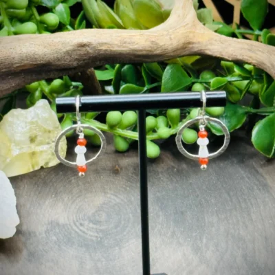 Dainty Hoops with Mother of Pearl Mushrooms & Carnelian