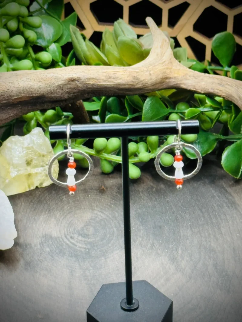 Dainty Hoops with Mother of Pearl Mushrooms & Carnelian
