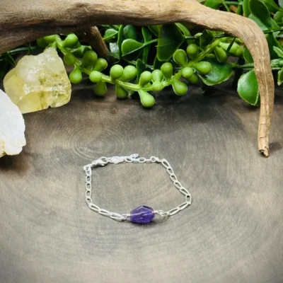 Sterling Silver Paperclip Chain Bracelet with Amethyst