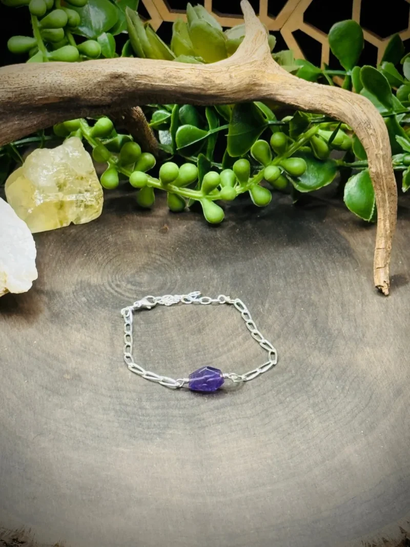 Sterling Silver Paperclip Chain Bracelet with Amethyst
