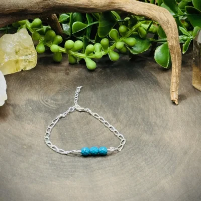 Sterling Silver Paperclip Chain Bracelet with Turquoise Beads