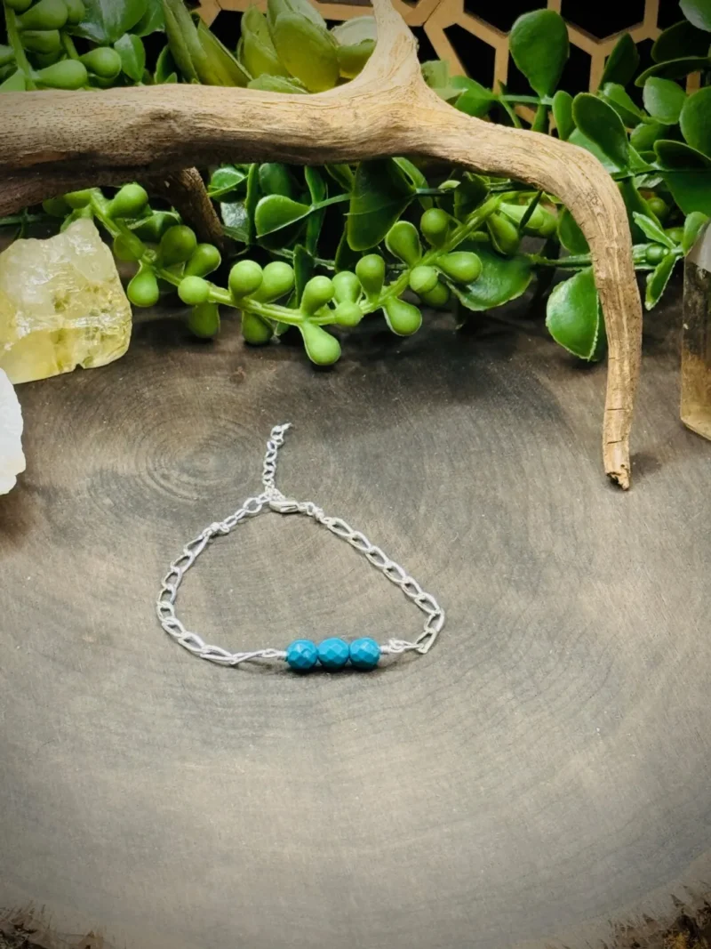 Sterling Silver Paperclip Chain Bracelet with Turquoise Beads