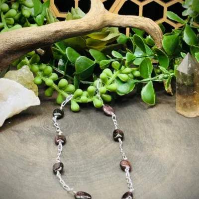 Paperclip Sterling Silver Necklace with Garnet Beads