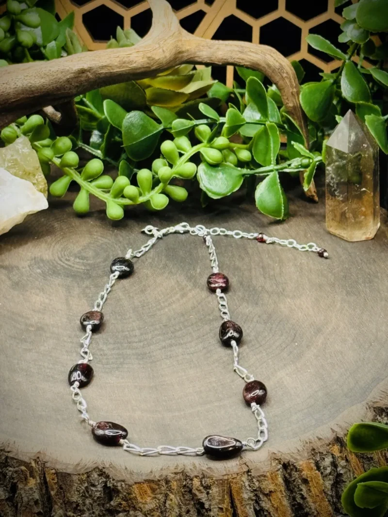 Paperclip Sterling Silver Necklace with Garnet Beads - Image 3