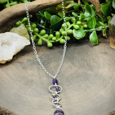 Five Elegant Hoop Necklace with Amethyst Beads
