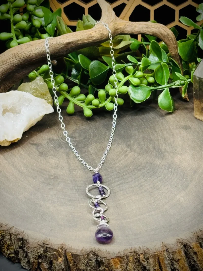 Five Elegant Hoop Necklace with Amethyst Beads