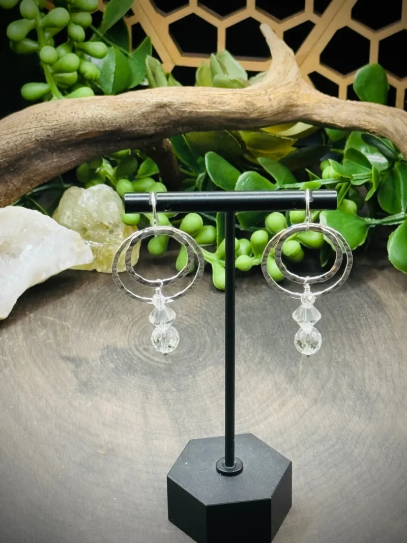 Two Geometric Round Earrings with Clear Quartz Crystals