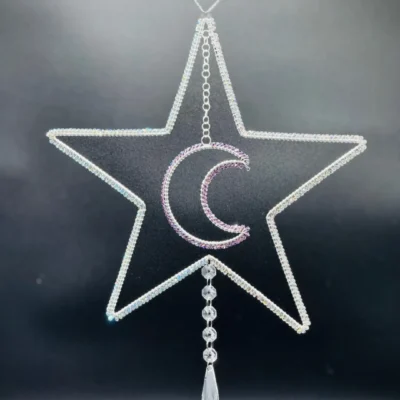 Driftwood Double Silver Sun Catcher with Star and Moon in Blueish Silver & Purple