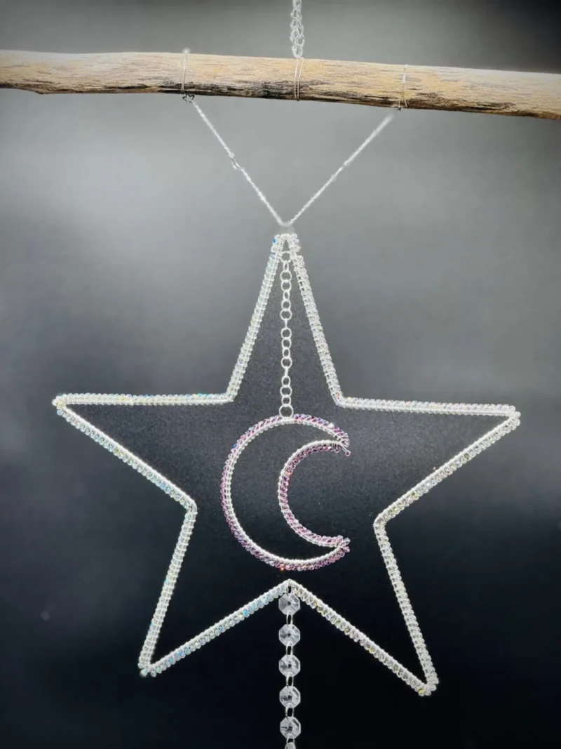 Driftwood Double Silver Sun Catcher with Star and Moon in Blueish Silver & Purple - Image 2