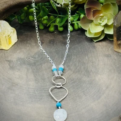 Three Elegant Hoops Necklace with Turquoise & Moonstones
