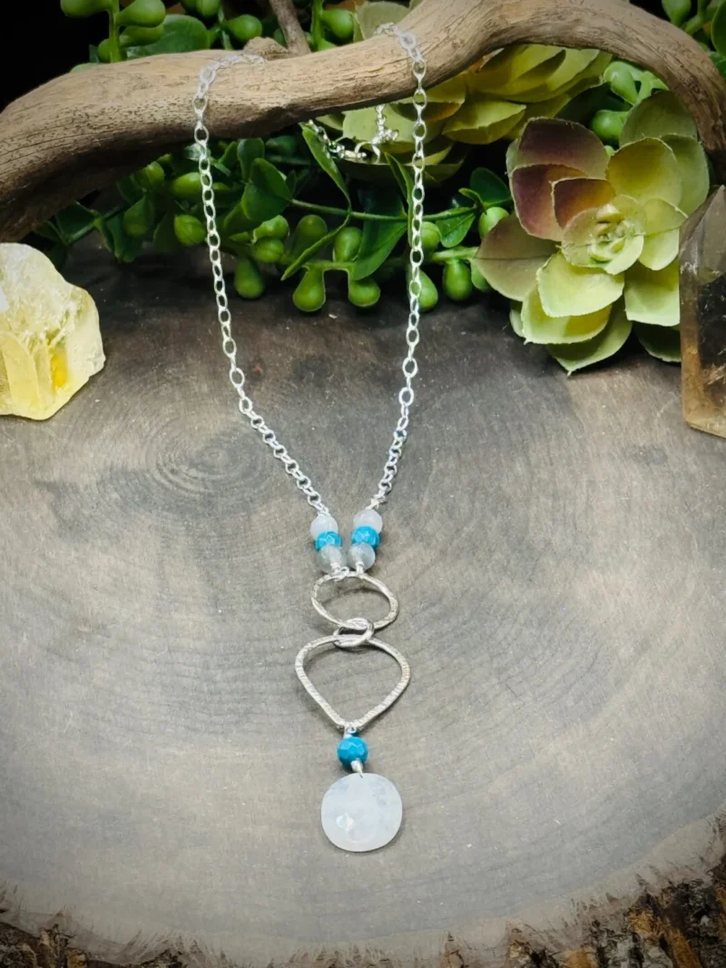 Three Elegant Hoops Necklace with Turquoise & Moonstones