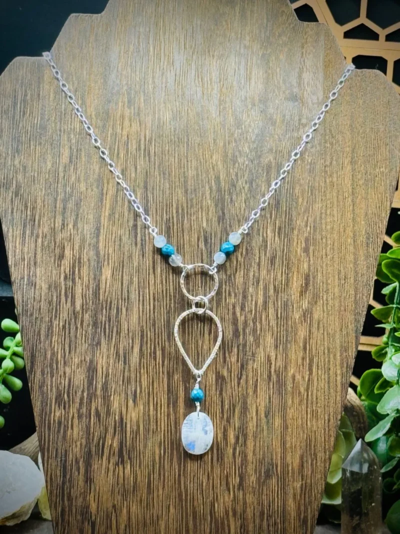Three Elegant Hoops Necklace with Turquoise & Moonstones - Image 2