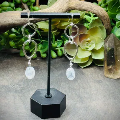 Three Geometric Round Earrings with Oval Moonstones