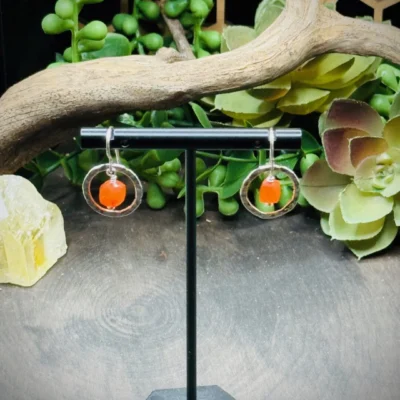 Dainty Hoops with Square Carnelian Beads