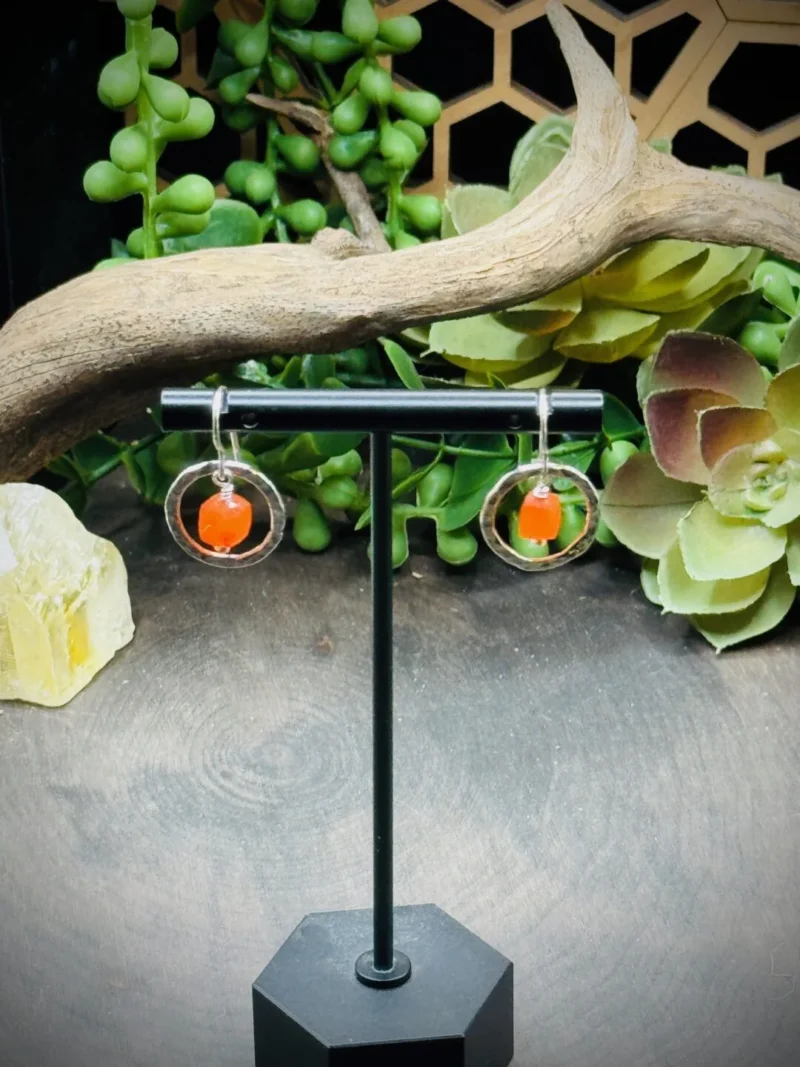 Dainty Hoops with Square Carnelian Beads