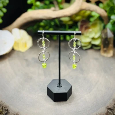Three Geometric Round Earrings with Peridot