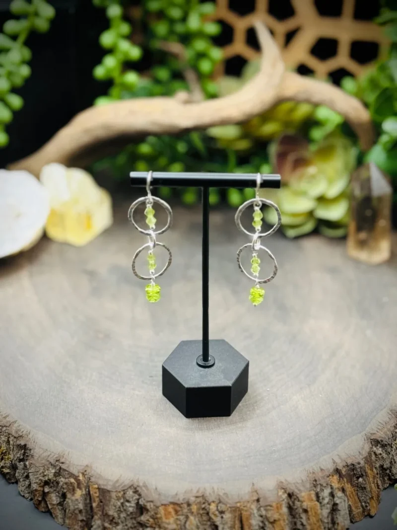 Three Geometric Round Earrings with Peridot