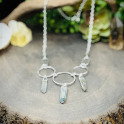Nine Elegant Hoop Necklace with Rainbow Quartz & Labradorite
