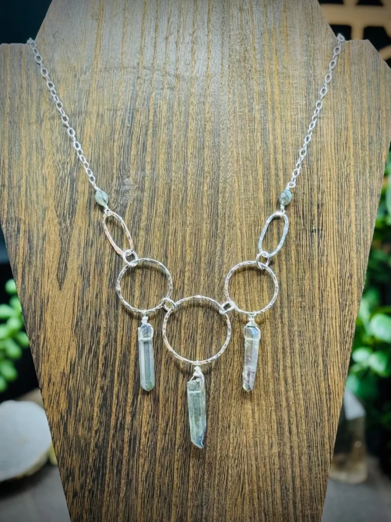 Nine Elegant Hoop Necklace with Rainbow Quartz & Labradorite - Image 2