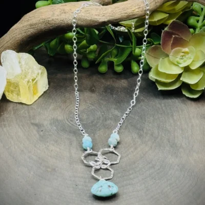 Six Elegant Honeycomb Hoop Necklace with Larimar